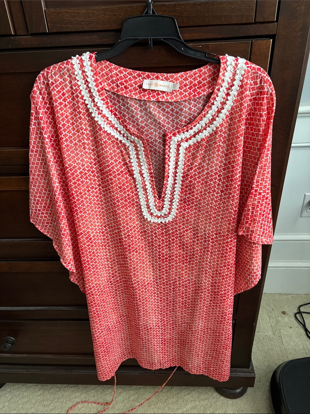 Tory Burch coral and White Printed Swim Coverup